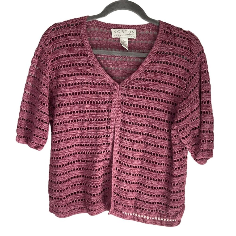 Vintage Norton Womens Sz Large Cardigan Sweater Crochet open knit Y2K sh…